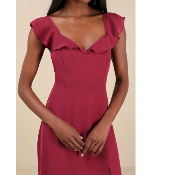 Lulus Sweetest Entrance Dark Magenta Ruffled Tie-Back Maxi Dress Size XS New wit - Picture 3 of 6